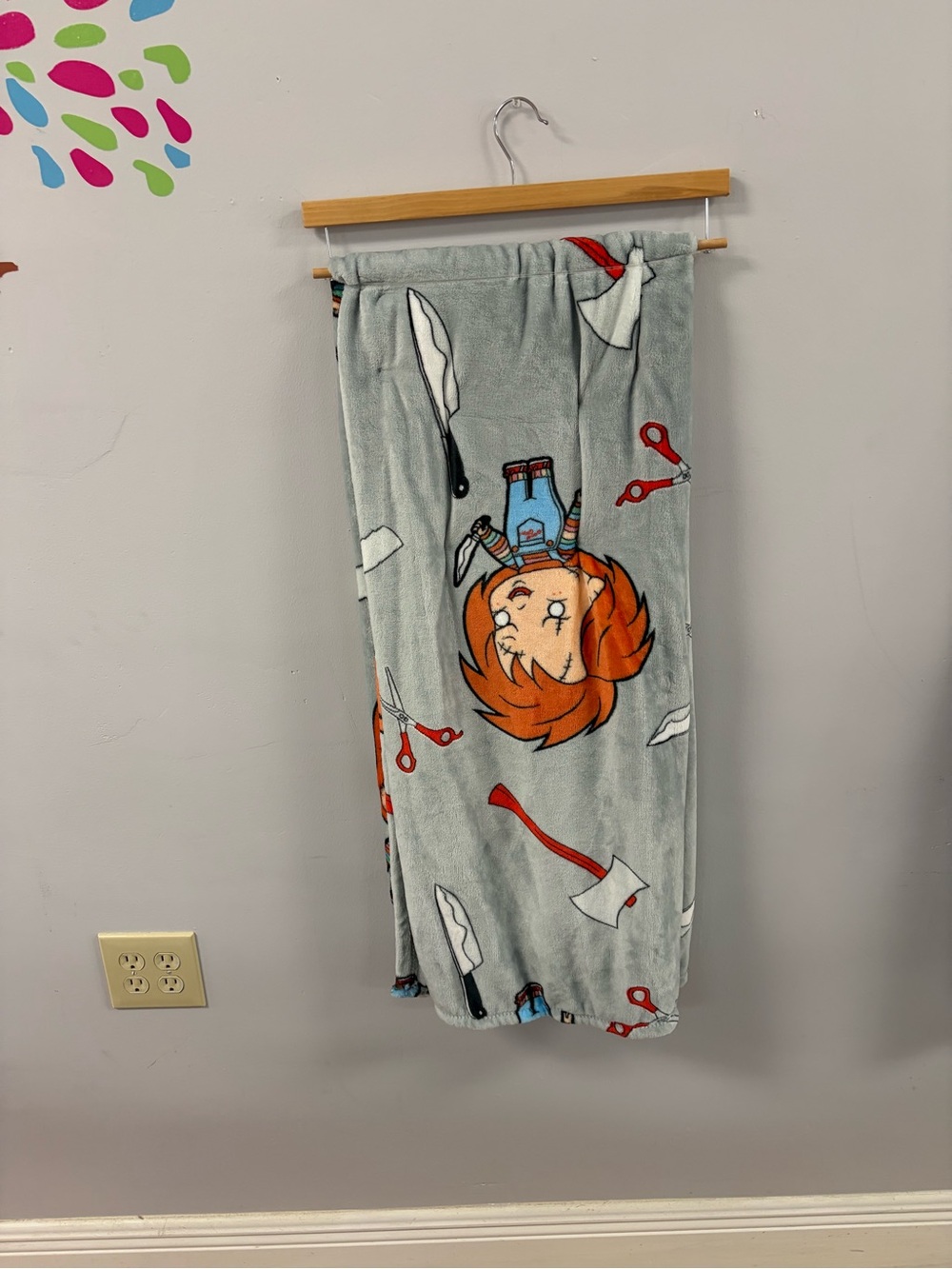 Plush Grey Throw Blanket with Chucky Print